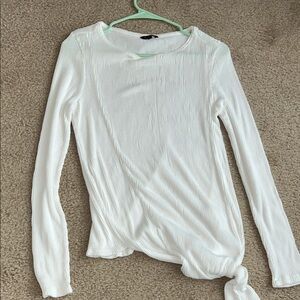 Massimo Dutti Textured White Long Sleeve Top
